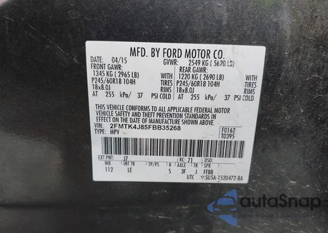 2015 Ford Edge Sel from USA, damaged, VIN 2FMTK4J85FBB35268